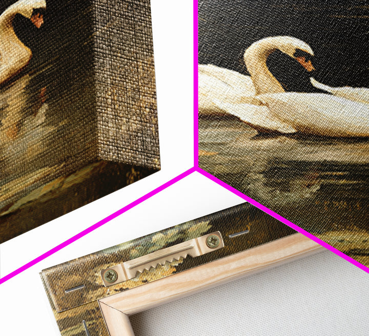 Romantic Swan Pair on Dark Water Canvas Print, Master Bedroom, Over Bed Wall Art, Bedroom Decor, Oil Painting, Sanctuary, MAS-2x3-95