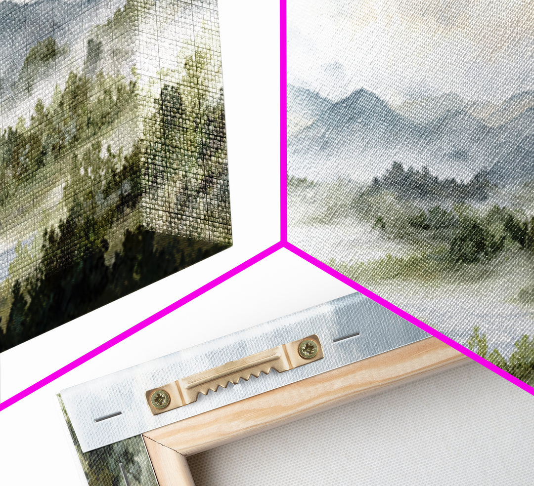 Calm Misty Forest Panorama Canvas Print, Master Bedroom, Above Bed Wall Decor, Bedroom Decor, Oil Painting, Sanctuary, MAS-3x1-20
