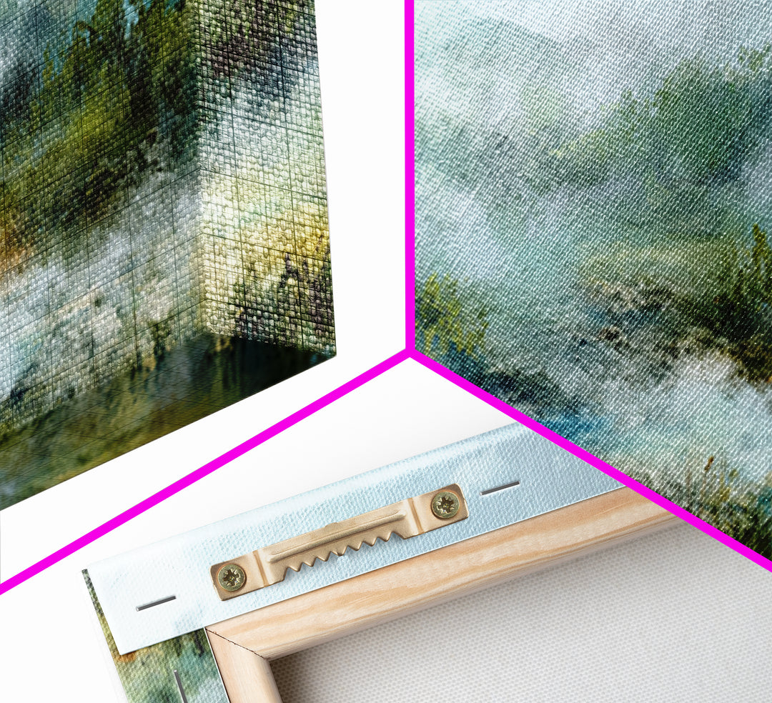 Peaceful Waterfall in Misty Green Forest Canvas Print, Master Bedroom, Minimalist Decor, Bedroom Decor, Oil Painting, Sanctuary, MAS-3x1-35