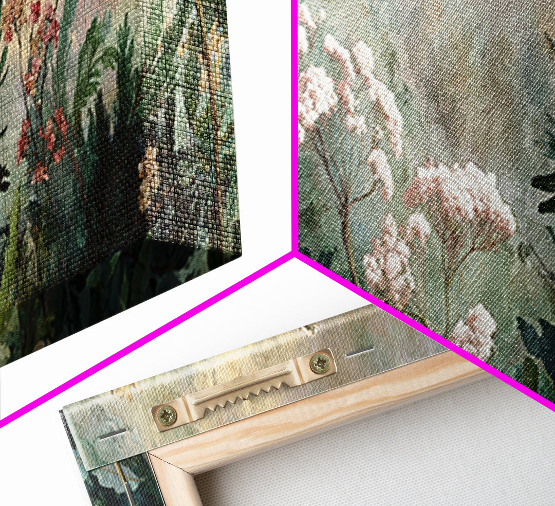 Dreamy Celestial Moon and Botanical Composition Framed Canvas Print, Master Bedroom, Bedroom Decor, Oil Painting, Sanctuary, MAS-3x1-51