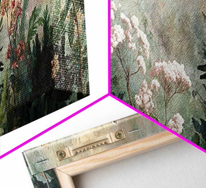 Dreamy Celestial Moon and Botanical Composition Framed Canvas Print, Master Bedroom, Bedroom Decor, Oil Painting, Sanctuary, MAS-3x1-51