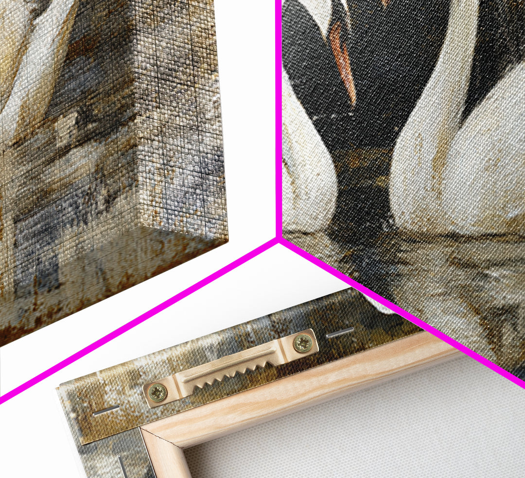 Romantic Swan Pair on Dark Water Framed Canvas Print, Master Bedroom, Statement Artwork, Bedroom Decor, Fine Art, Sanctuary, MAS-3x1-7