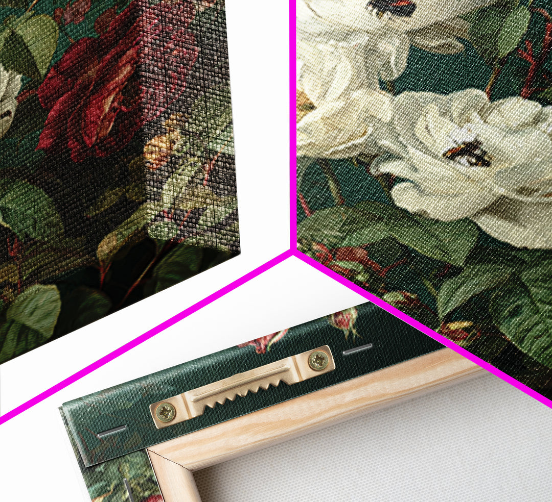 Lush Garden Wall of Roses Palms and Framed Canvas Print, Maximalist Art, Gallery Decor, Living Room Decor, Fine Art, Maximal, MAX-1x1-38