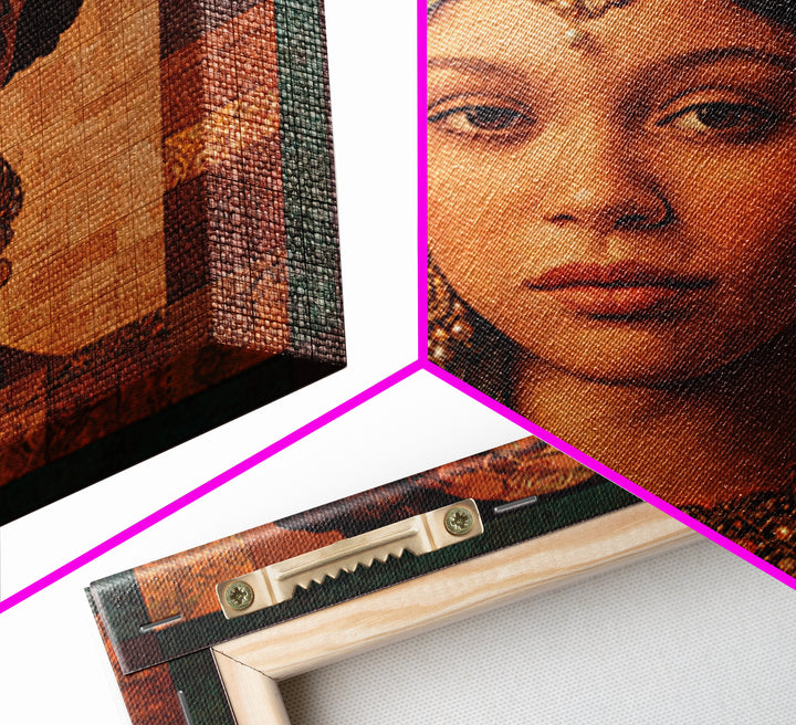 Ornate Portrait with Layered Textiles and Jewels Canvas Print, Maximalist Art, Retro Wall Art, Living Room Decor, Oil Painting, MAX-1x1-76