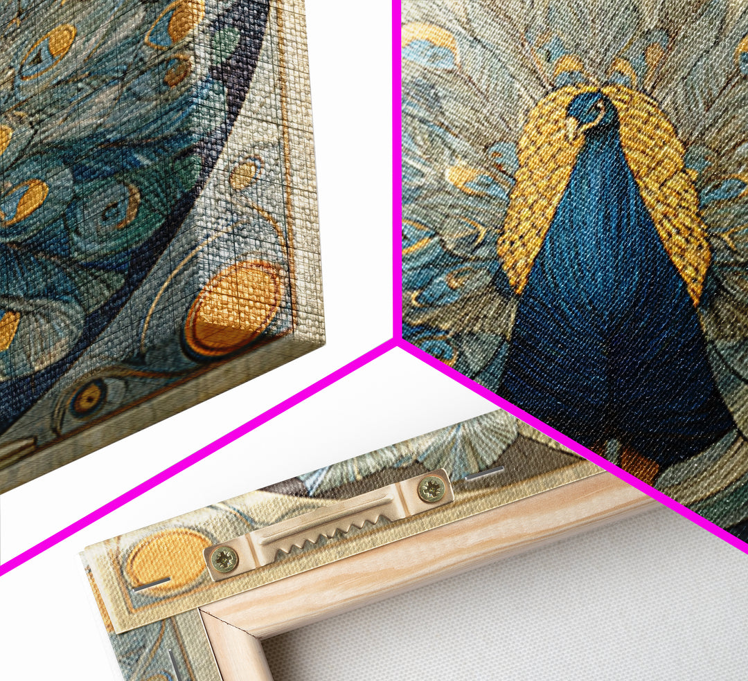 Dramatic Peacock with Oversized Feather Pattern Canvas Print, Maximalist Art, Original Painting, Living Room Decor, Maximal, MAX-1x1-8