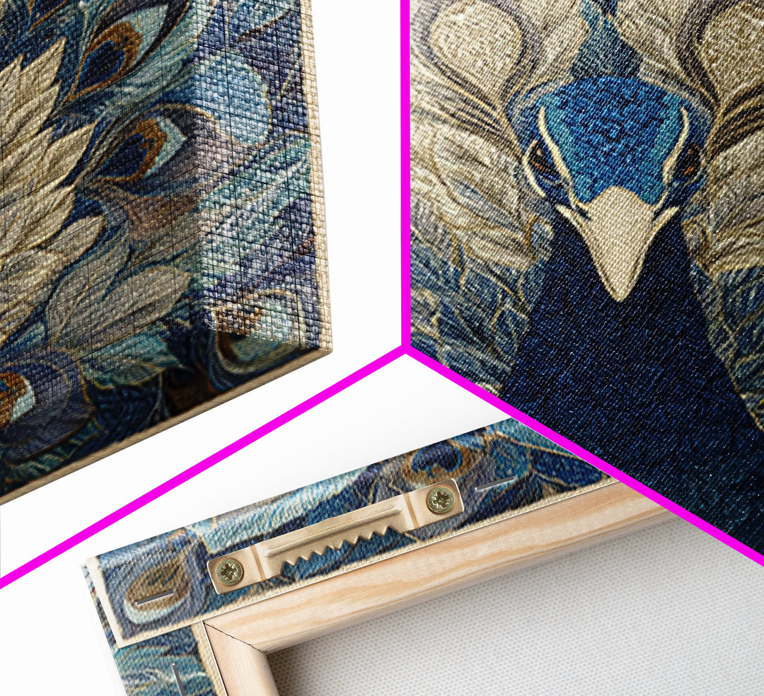 Dramatic Peacock with Oversized Feather Pattern Canvas Print, Maximalist Art, Fine Art Print, Living Room Decor, Maximal, MAX-1x1-80