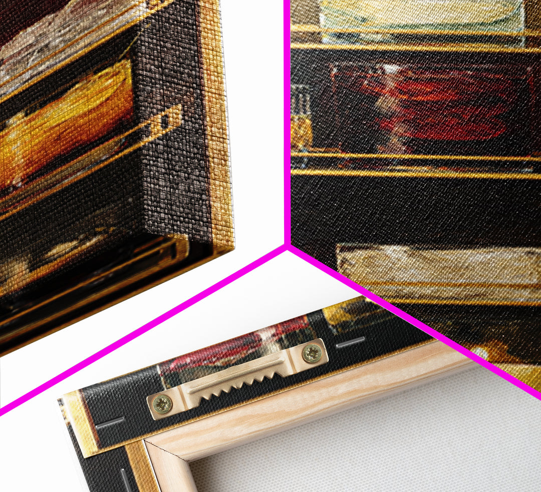 Retro Maximalist Cocktail Still Life Framed Canvas Print, Maximalist Art, Leopard Print, Living Room Decor, Oil Painting, MAX-1x3-54
