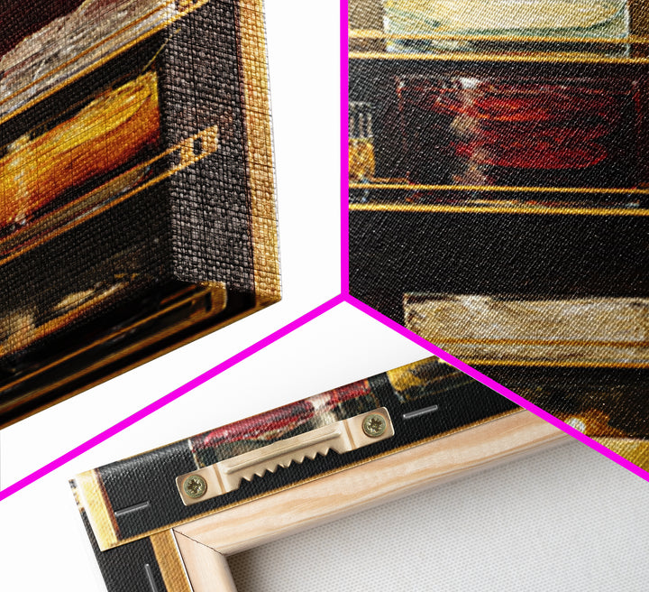 Retro Maximalist Cocktail Still Life Framed Canvas Print, Maximalist Art, Leopard Print, Living Room Decor, Oil Painting, MAX-1x3-54