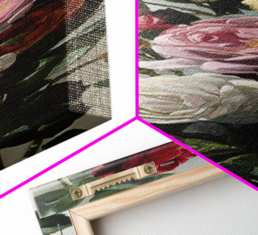 Baroque Roses Mixed Framed Canvas Print, Maximalist Art, Luxury Decor, Living Room Decor, Abstract Art, Maximal, MAX-1x3-66
