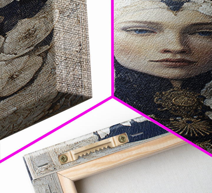 Ornate Portrait with Layered Textiles and Jewels Framed Canvas Print, Maximalist Art, Modern Decor, Living Room Decor, Maximal, MAX-2x3-84