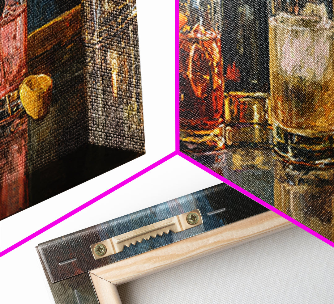 Retro Maximalist Cocktail Still Life Framed Canvas Print, Maximalist Art, Digital Art, Living Room Decor, Fine Art, Maximal, MAX-3x1-10