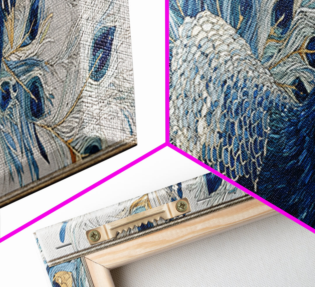 Dramatic Peacock with Oversized Feather Pattern Canvas Print, Maximalist Art, Moody Wall Art, Living Room Decor, Maximal, MAX-3x1-24