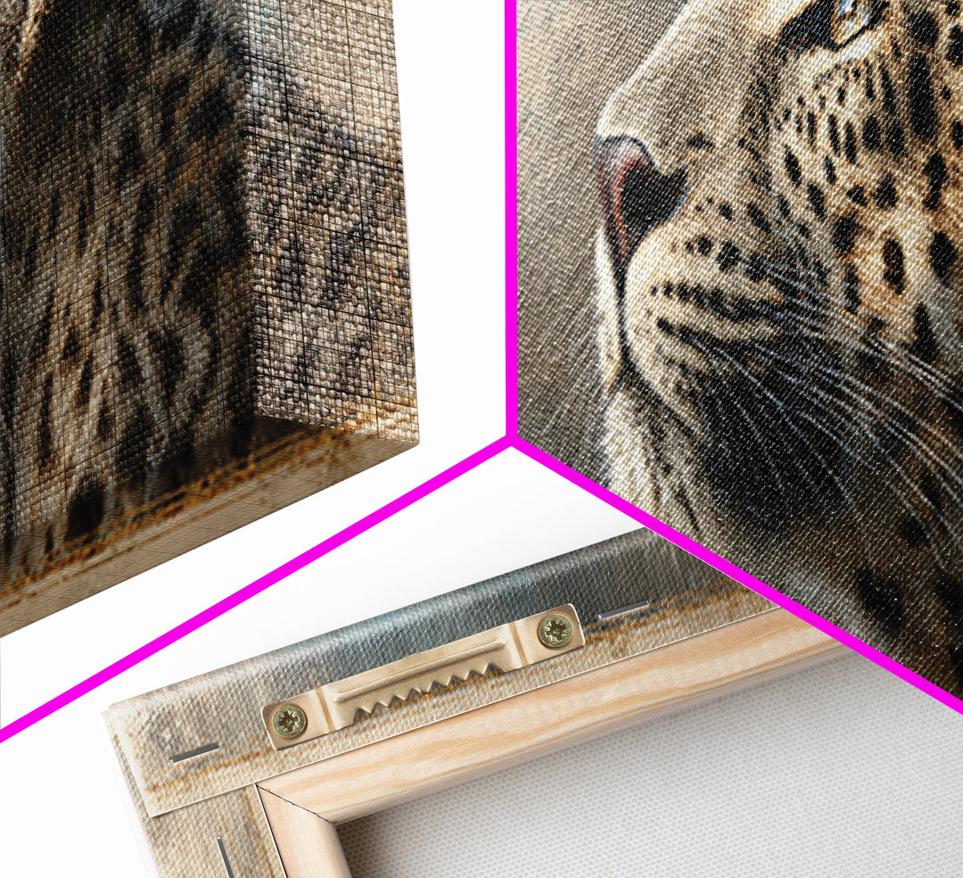 Rainbow Leopard Portrait Framed Canvas Print, Maximalist Art, Leopard Print, Living Room Decor, Oil Painting, Maximal, MAX-3x1-28