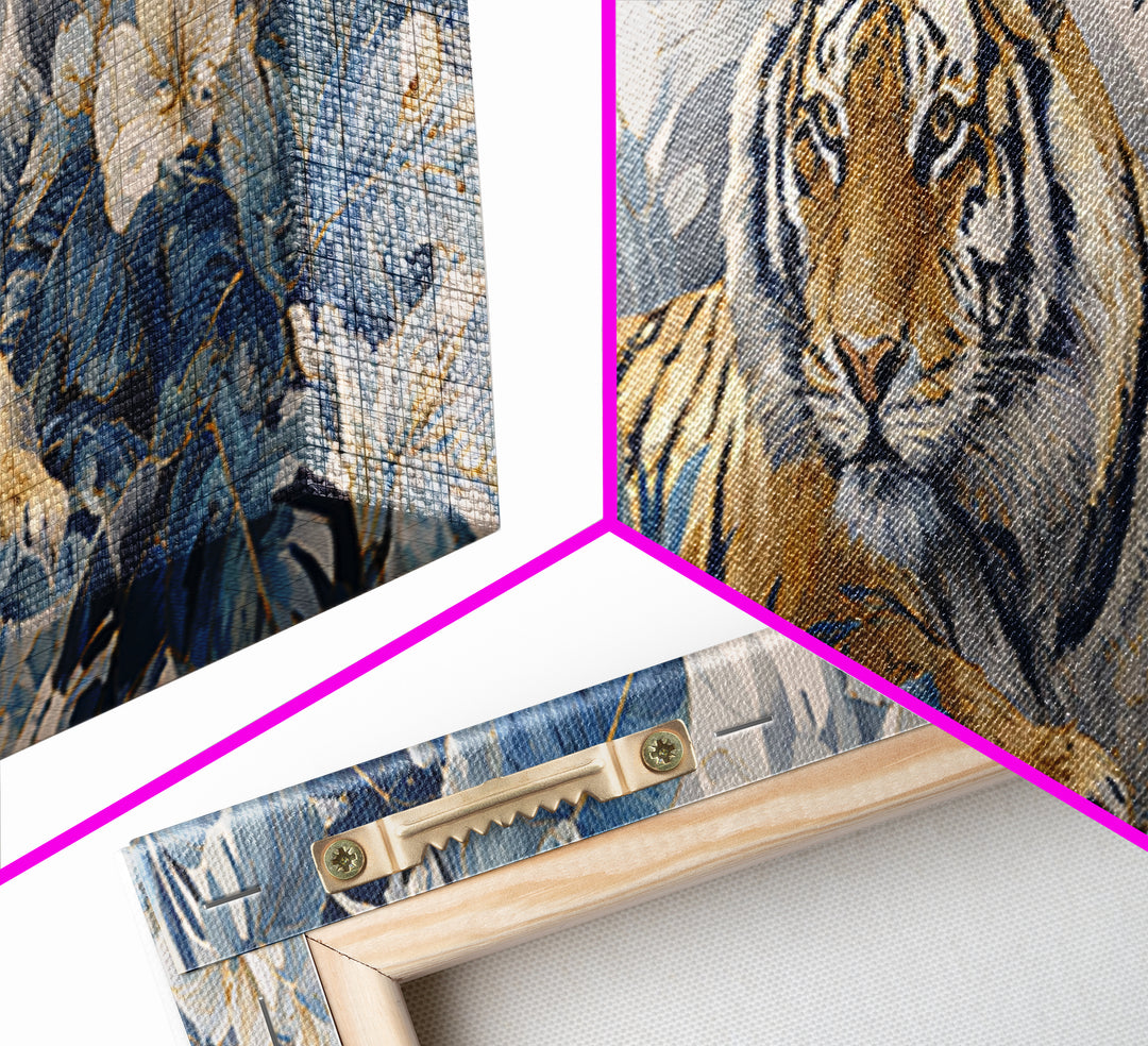 Bold Patterned Tiger Surrounded by Tropical Leaves Canvas Print, Maximalist Art, Playroom Decor, Living Room Decor, Maximal, MAX-3x1-90