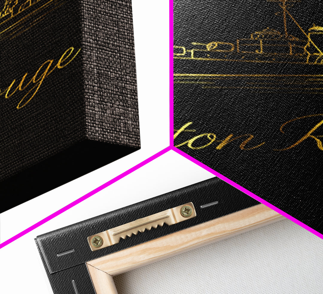 Baton Rouge Louisiana Travel Poster, Canvas Print, Minimalist Gold Line Art, Baton Rouge Art Print, Gift For Travelers, Wanderlust Decor