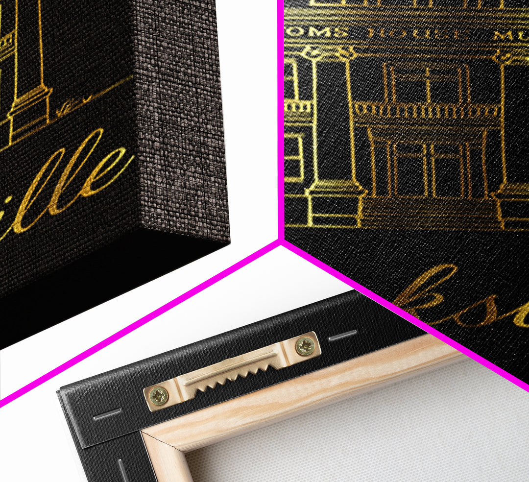 Clarksville Travel Poster, Framed Canvas Print, Gold Outline Poster Art, Clarksville Poster Print, Vintage City Art, Retro Travel Print