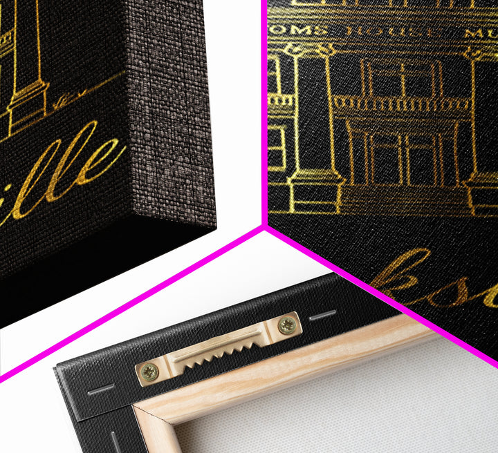 Clarksville Travel Poster, Framed Canvas Print, Gold Outline Poster Art, Clarksville Poster Print, Vintage City Art, Retro Travel Print