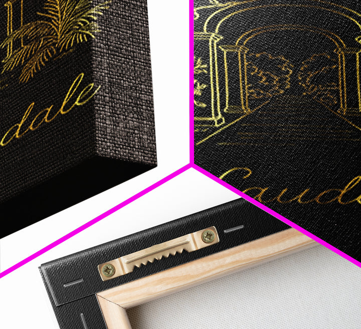 Fort Lauderdale Florida Travel Poster, Canvas Print, Black Gold Minimalist Art, Fort Lauderdale Wall Art, Travel Wall Art, Home Office Decor