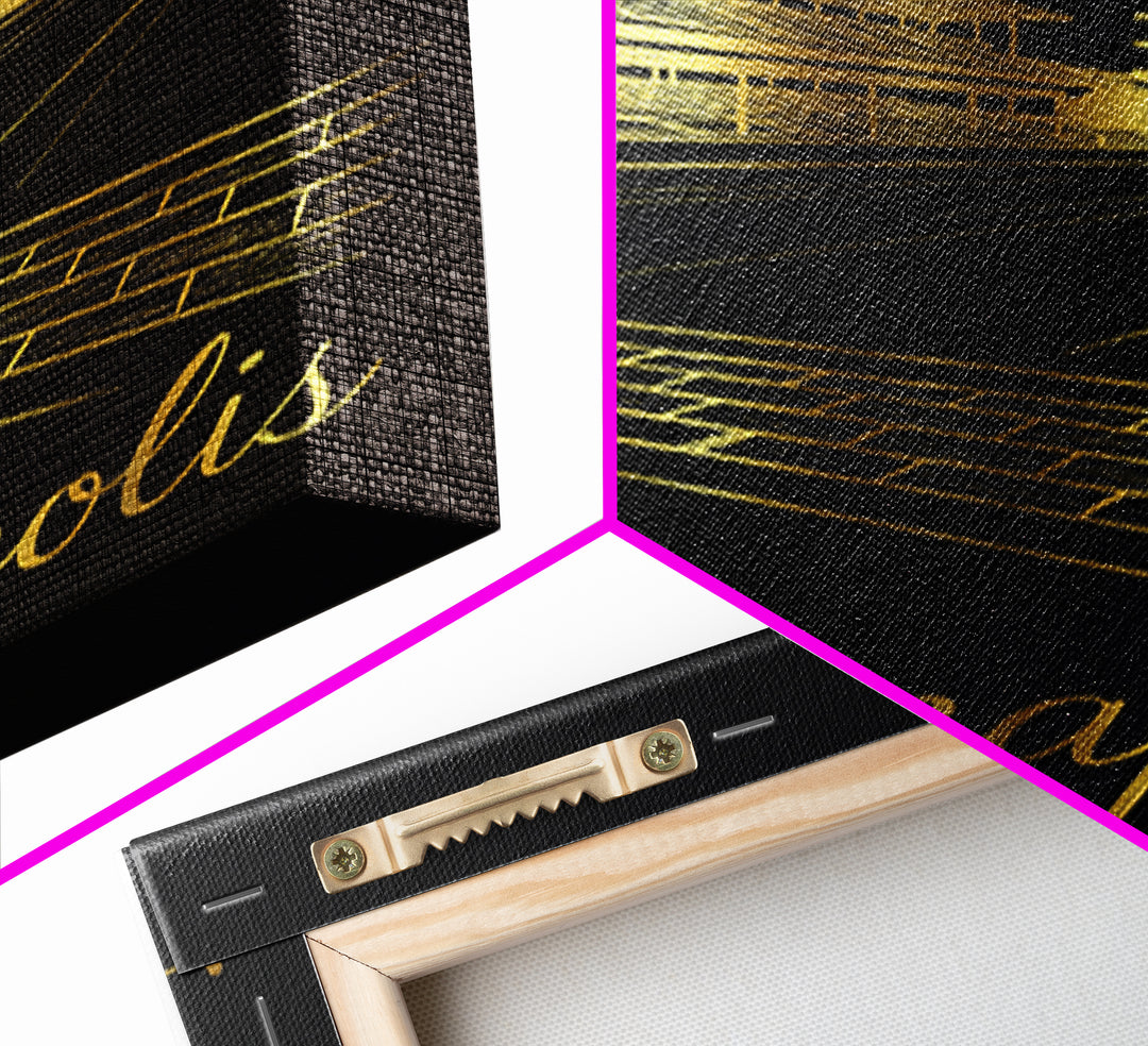 Indianapolis Indiana Travel Poster, Canvas Print, Minimalist Gold Line Art, Indianapolis Art Print, Travel Wall Art, Living Room Wall Art