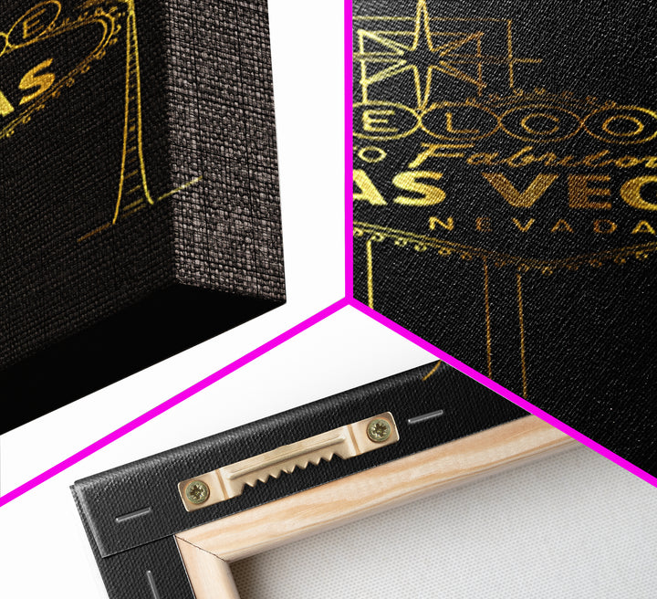 Las Vegas Travel Poster, Framed Canvas Print, Gold Outline Poster Art, Las Vegas Travel Art, City Art Print, Watercolor Skyline