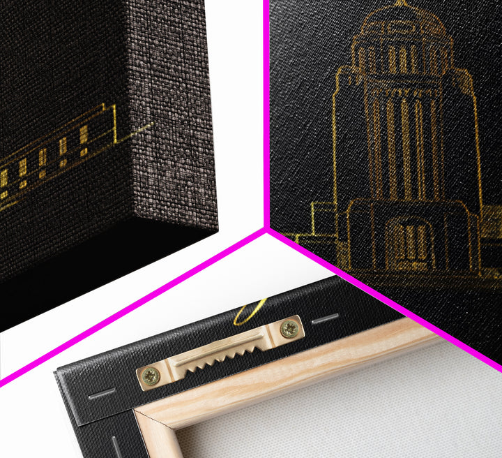 Lincoln Nebraska Travel Poster, Canvas Print, Black Gold Minimalist Art, Lincoln City Art, Gift For Travelers, Office Decor