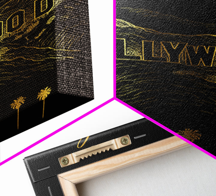 Los Angeles Travel Poster, Canvas Print, Gold Outline Poster Art, Los Angeles Travel Art, Wanderlust Decor, Gift For Travelers