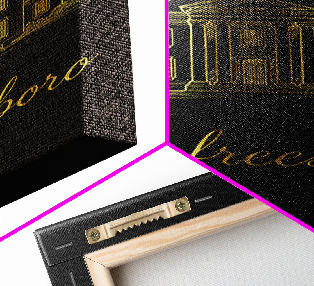 Murfreesboro Travel Poster, Framed Canvas Print, Black Gold Minimalist Art, Murfreesboro Art Print, Travel Art Print, City Art Print