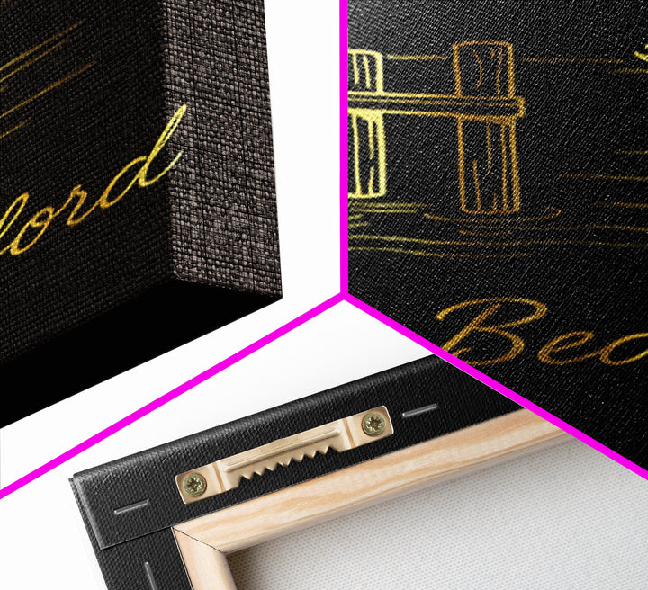 New Bedford Travel Poster, Canvas Print, Gold Outline Poster Art, New Bedford Travel Art, Travel Wall Decor, Home Office Decor