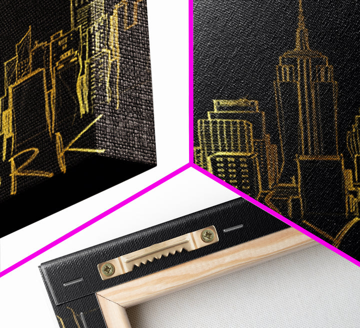 New York Travel Poster, Framed Canvas Print, Black Gold Minimalist Art, New York City Art, Wanderlust Decor, Mid Century Wall Art