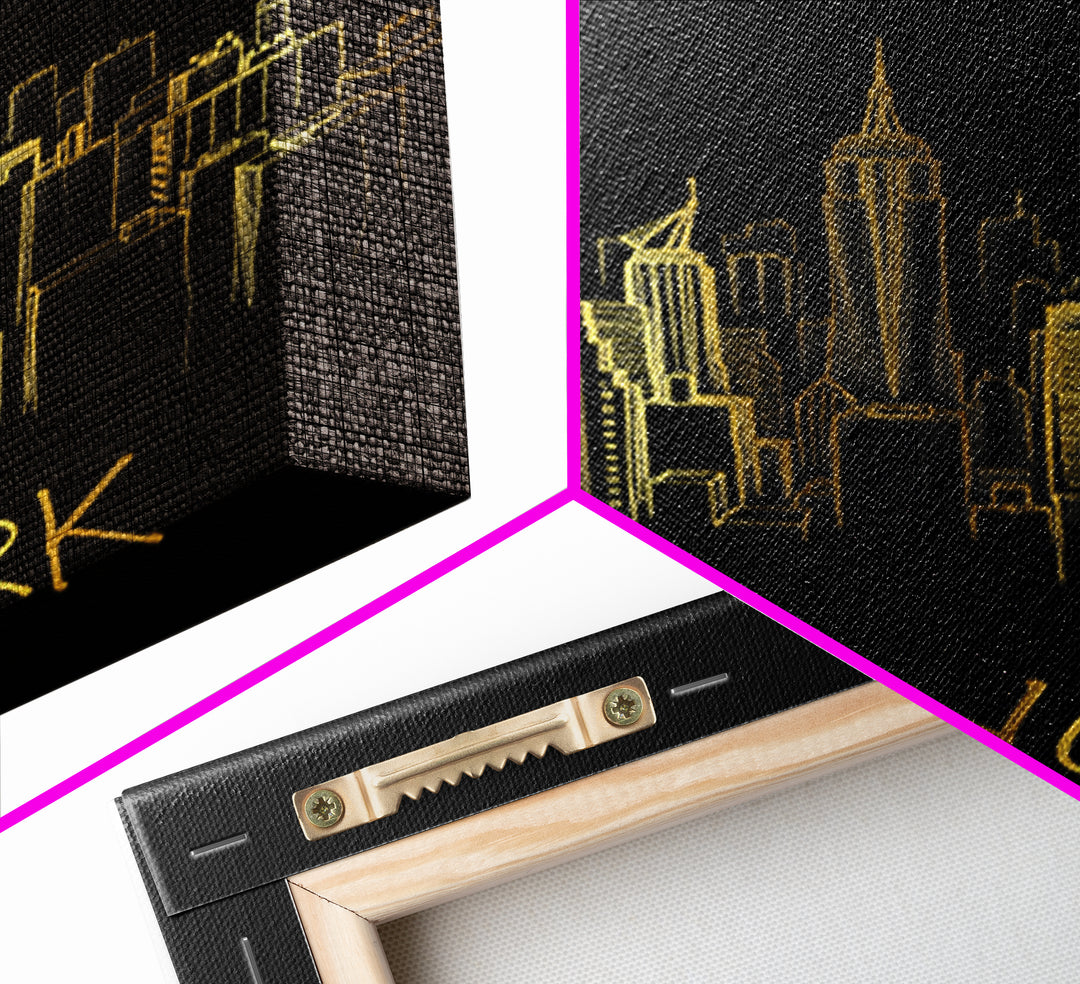 New York Travel Poster, Canvas Print, Gold Outline Poster Art, New York Art Print, Travel Art Print, City Travel Prints, Travel Poster Set