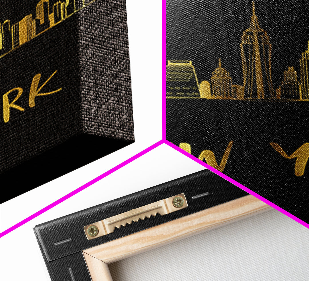 New York Travel Poster, Canvas Print, Minimalist Gold Line Art, New York Poster Print, Wanderlust Decor, Eclectic Wall Decor, Poster Art