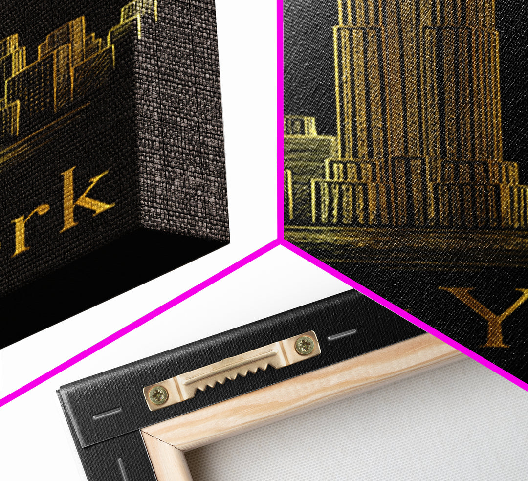 New York Travel Poster, Canvas Print, Gold Outline Poster Art, New York Art Print, Vintage City Poster, Vintage Travel Art, Retro Poster