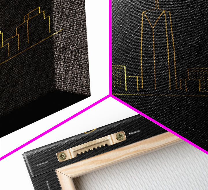 Oklahoma City Oklahoma Travel Poster, Canvas Print, Minimalist Gold Line Art, Oklahoma City Wall Art, Wall Decor, Retro Travel Print