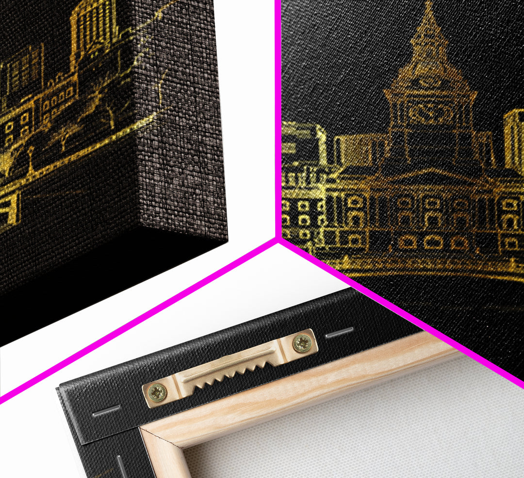 Philadelphia Travel Poster, Canvas Print, Gold Outline Poster Art, Philadelphia Poster Print, City Illustration, Home Office Decor