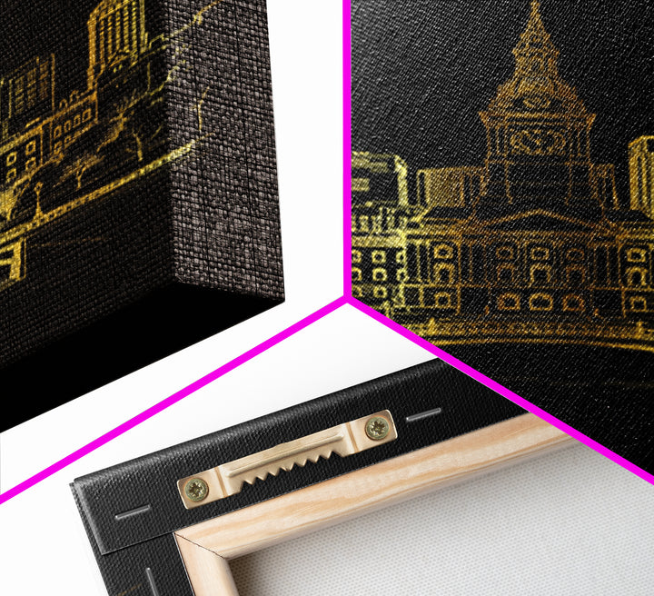 Philadelphia Travel Poster, Canvas Print, Gold Outline Poster Art, Philadelphia Poster Print, City Illustration, Home Office Decor