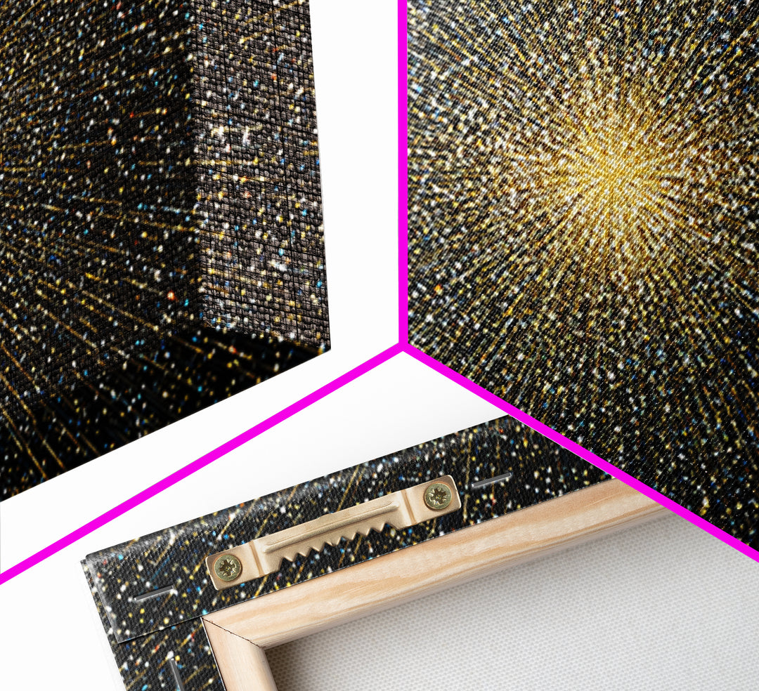 Golden Particle Explosion Wall Art, Radiant Starburst Abstract, Modern Art Print, Black Gold Space Poster, Office Decor Gift