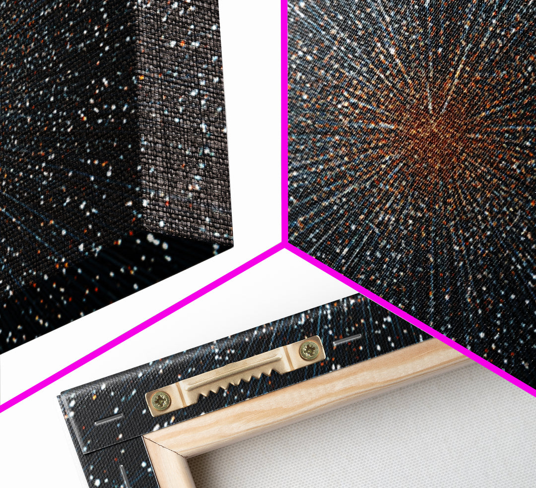 Orange Blue Starfield Abstract Canvas Print, Midcentury Modern Wall Decor, Cosmic Retro Art, Large Sci Fi Poster For Home