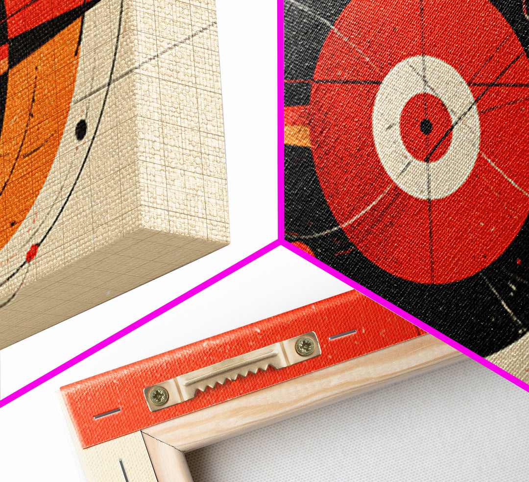 Red Black Atomic Target Abstract Wall Art, Mid Century Modern Geometric Poster, Retro MCM Wall Decor, Bold Canvas Print Art