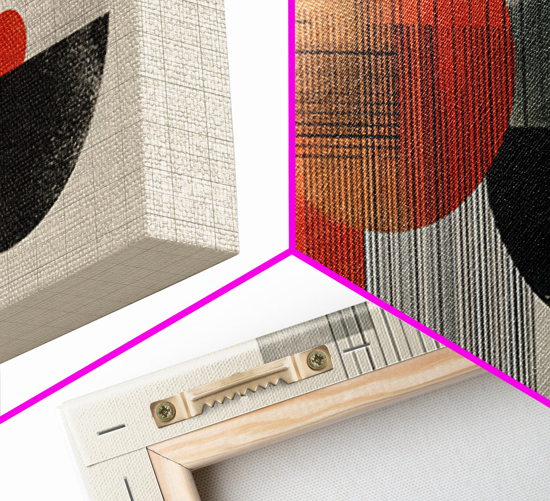 Orange Black Bauhaus Circle Canvas Print, Midcentury Modern Wall Decor, Geometric Abstract Art Poster For Living Room Home Decor
