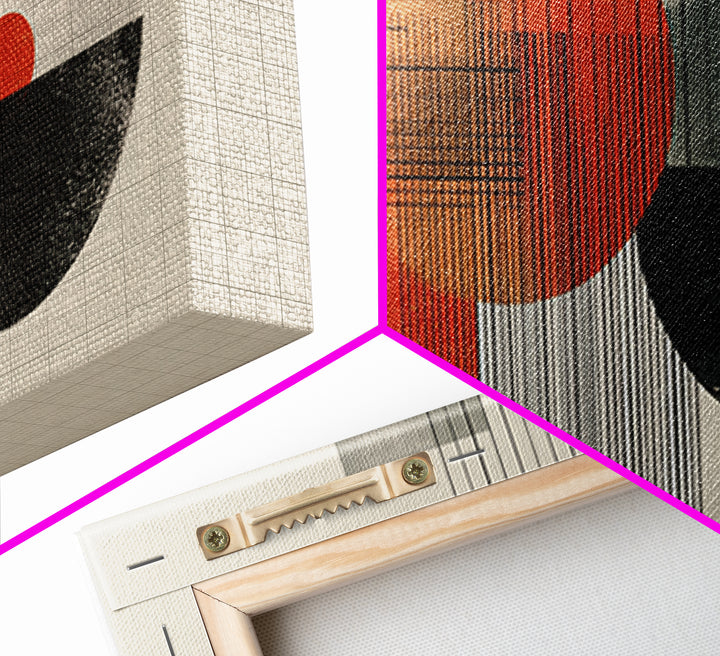 Orange Black Bauhaus Circle Canvas Print, Midcentury Modern Wall Decor, Geometric Abstract Art Poster For Living Room Home Decor
