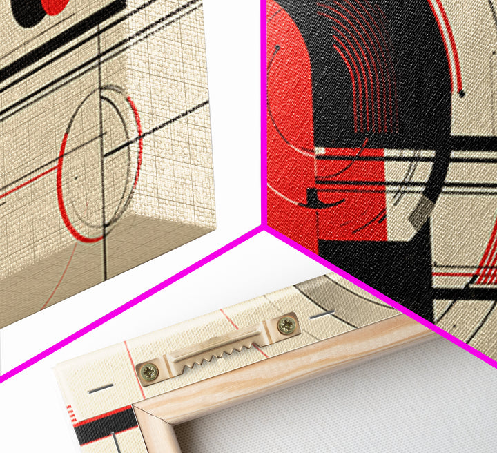 Red Black Circular Abstract Canvas Print, Mid Century Modern Wall Decor, Geometric Bauhaus Poster, Atomic Retro Artwork Print