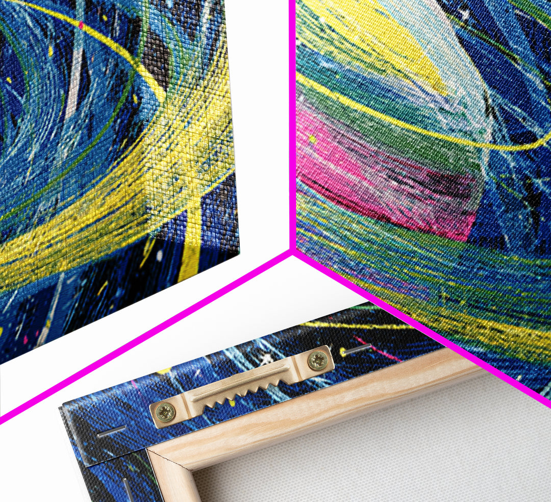 Colorful Ringed Planet Wall Art, Retro Sci Fi Space Poster, Cosmic Mid Century Modern Art Print, Kids Room Galaxy Decor Gift