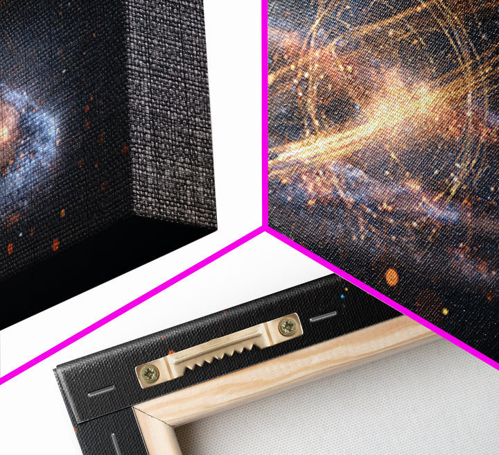 Golden Cosmic Galaxy Wall Art, Saturn Ring Space Abstract Poster, Modern Sci Fi Decor, Large Canvas Print For Home Office