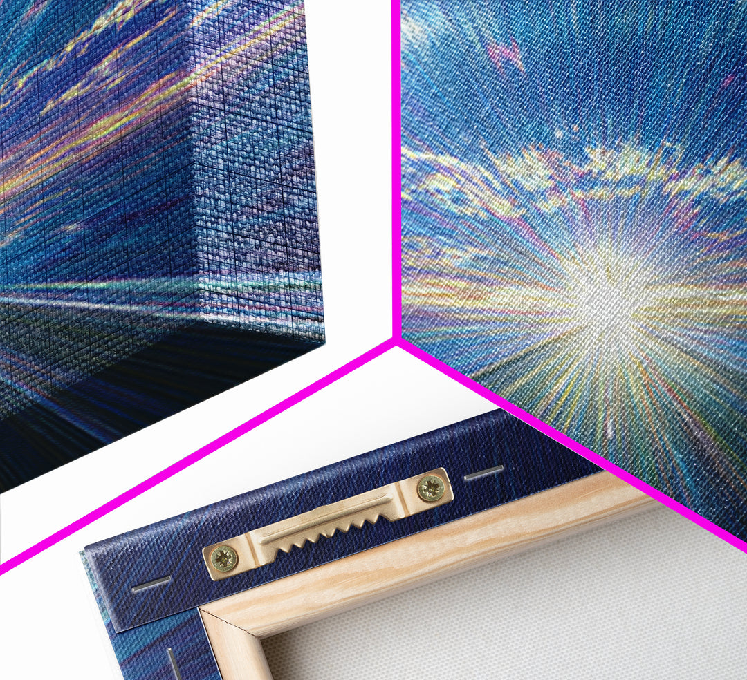 Blue Highway Light Burst Canvas Print, Radiant Horizon Road, Modern Abstract Art, Retro Wall Art, Home Office Decor, Large Prints