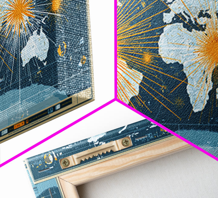 Detailed Blue World Map Network Canvas Print, Modern Office Wall Art, Global Travel Poster, Large Home Decor, Digital Art Print