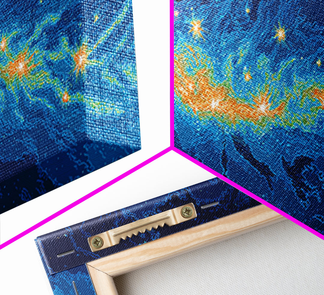 Cosmic Energy Map Wall Art, Blue Orange Abstract Poster, Modern Digital Art Print, Sci Fi Travel Decor For Bedroom And Office