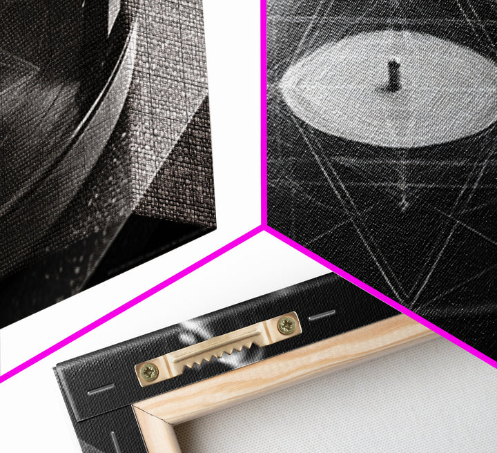 Black And White Turntable Canvas Print, Vinyl Record Wall Art, Modern Geometric Music Poster, Minimalist Decor For Home Office