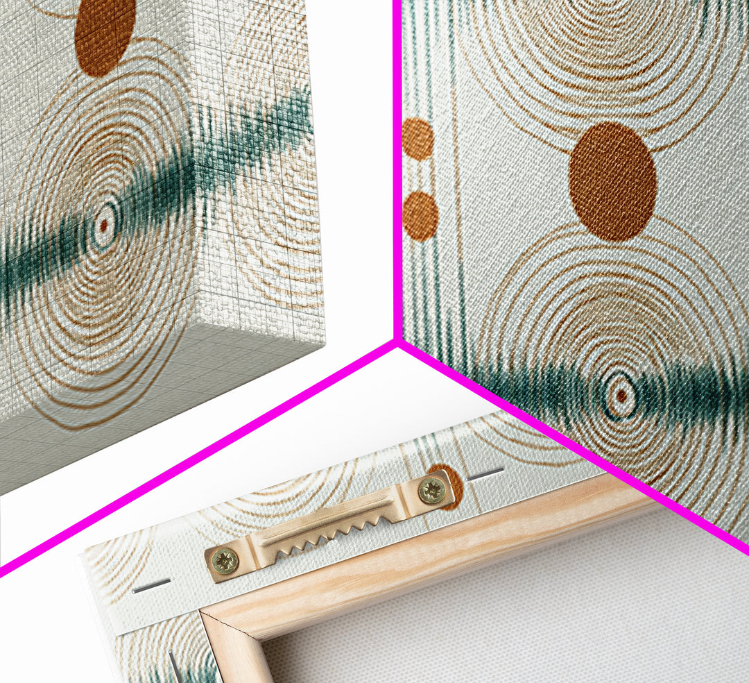 Teal Copper Atomic Sound Wave Framed Canvas Print, Midcentury Modern Art, Geometric Wall Art, Retro Home Office Decor Print