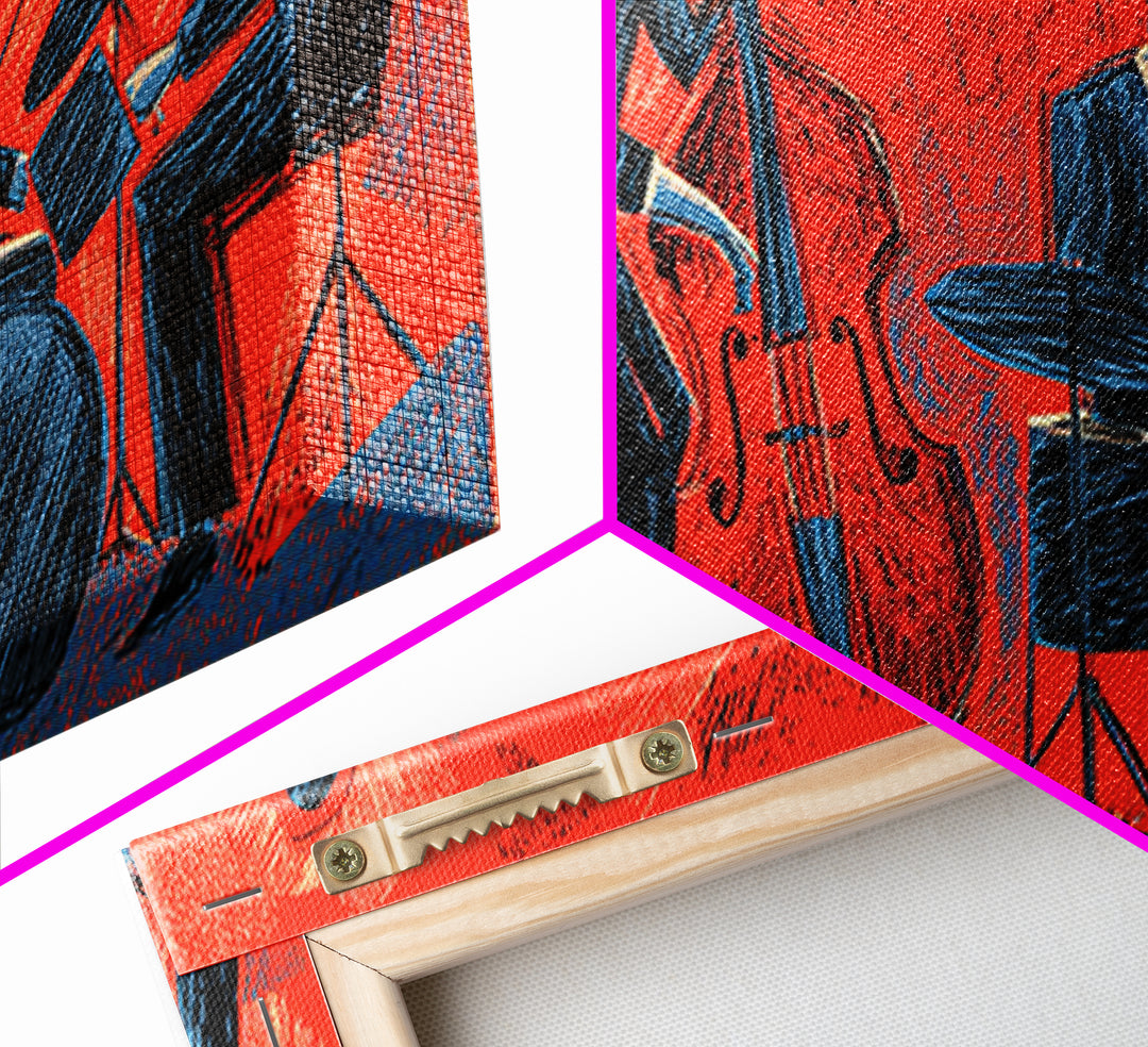 Red Blue Jazz Band Canvas Print, Midcentury Modern Wall Art, Abstract Music Poster, Living Room Decor Gift For Musicians