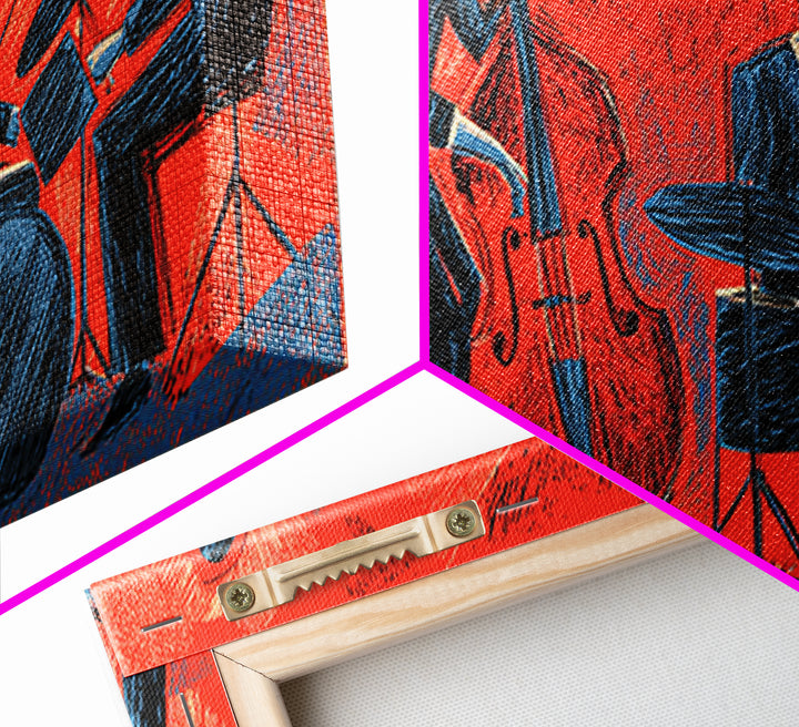 Red Blue Jazz Band Canvas Print, Midcentury Modern Wall Art, Abstract Music Poster, Living Room Decor Gift For Musicians